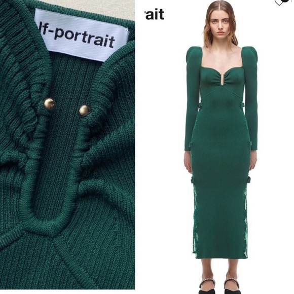 Self portrait knit lace green midi dress Brand new - Picture 4 of 5